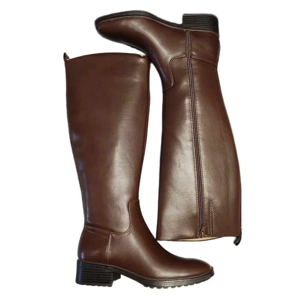 Nine West Blondy Knee High‎ Boots Womens US Size 6M Brown Square Toe Side Zip